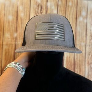 Pit Bull Snapback Hat Gray Front Black Mesh American Flag Patch